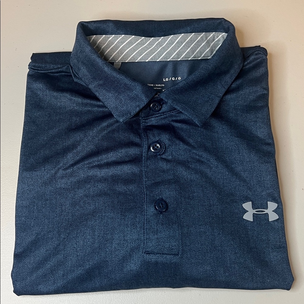 Under Armour Loose Fit Heat Gear Golf Polo Blue Size XL